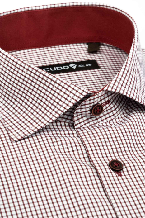 Camasa alba cu carouri visinii slim fit [3]