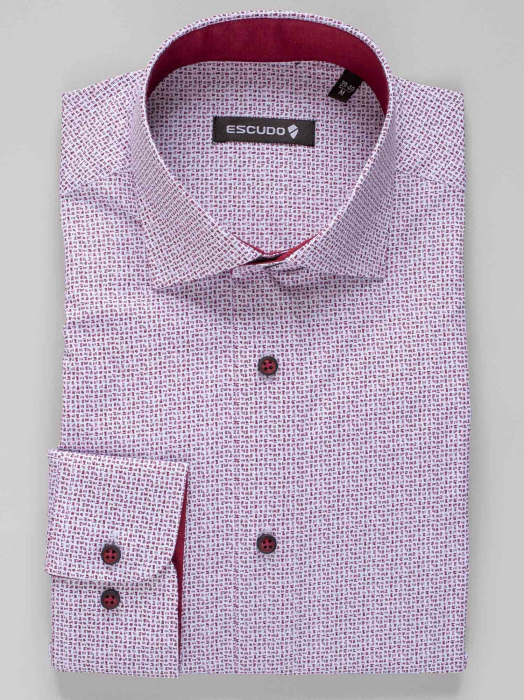 Camasa alba cu imprimeuri bordo slim fit [3]