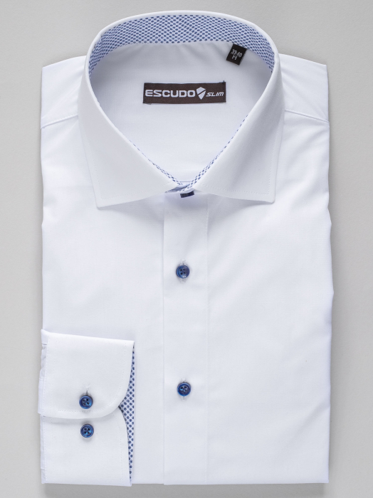 Camasa alba cu insertii bleumarin slim fit [2]