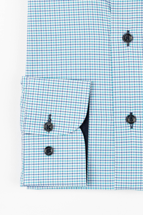 Camasa alba regular fit cu carouri bleumarin si turcoaz [2]