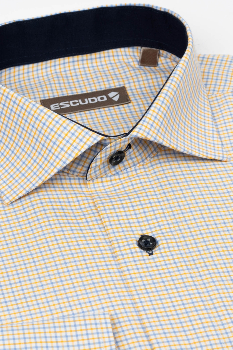 Camasa alba regular fit cu carouri galbene si bleu [3]