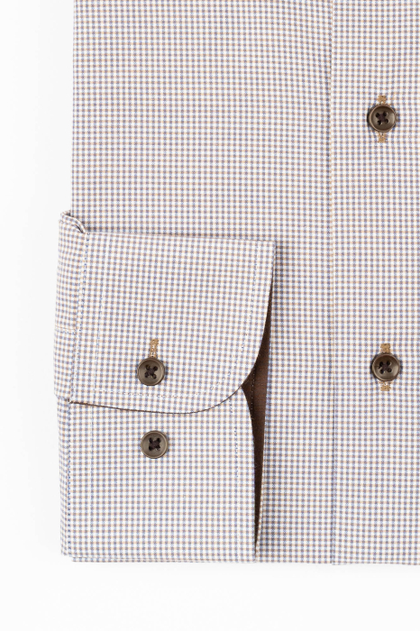 Camasa alba regular fit cu carouri maro mici [2]