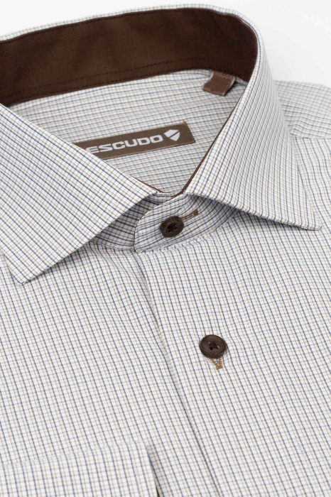 Camasa alba regular fit cu carouri maro si bleumarin-45/46 - 2XL [2]