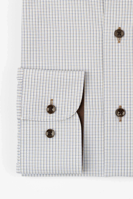 Camasa alba regular fit cu carouri maro si bleumarin-45/46 - 2XL [3]