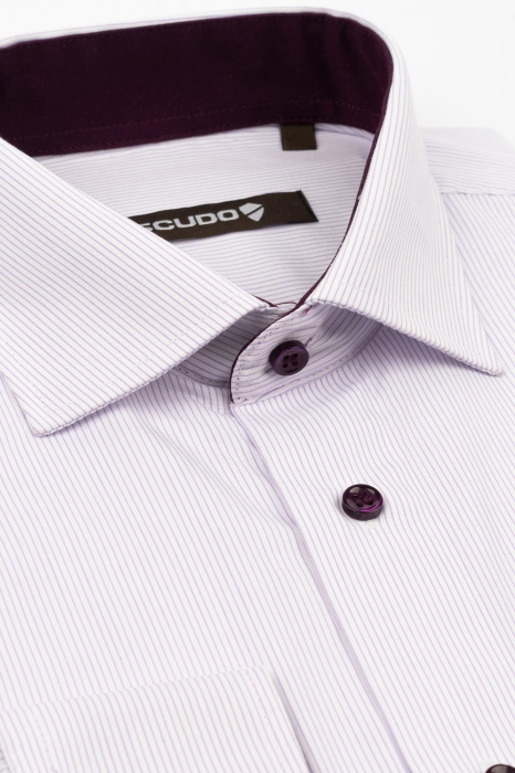 Camasa alba regular fit cu dungi mov [3]