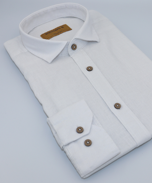 Camasa alba regular fit din in pentru barbati [5]
