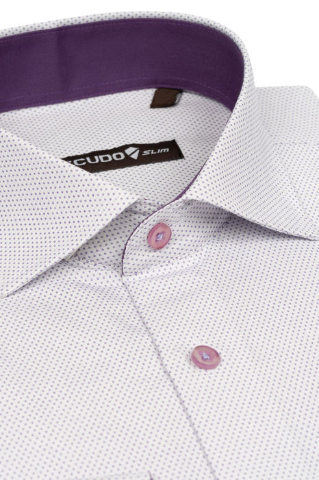 Camasa alba slim cu picouri mov [3]
