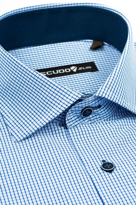 Camasa alba slim fit cu carouri bleumarin [2]