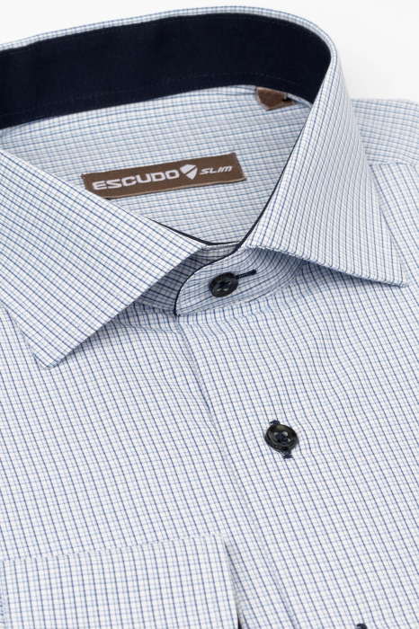 Camasa alba slim fit cu carouri bleumarin si bleu [2]