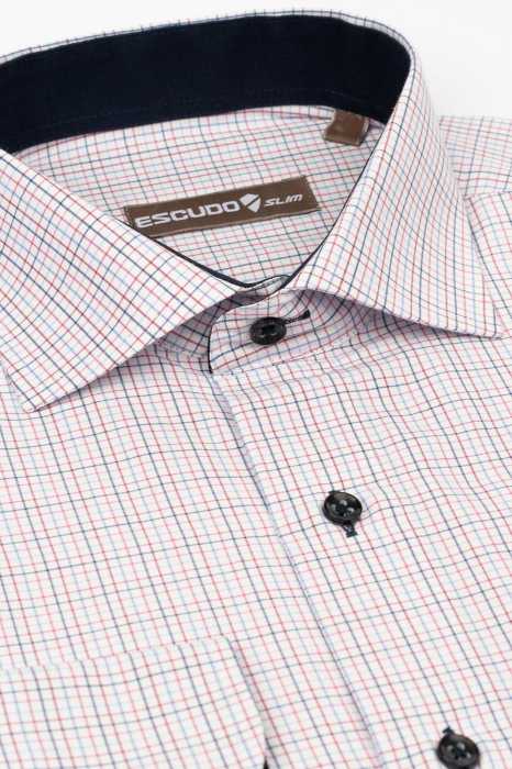 Camasa alba slim fit cu carouri bleumarin si rosii [2]