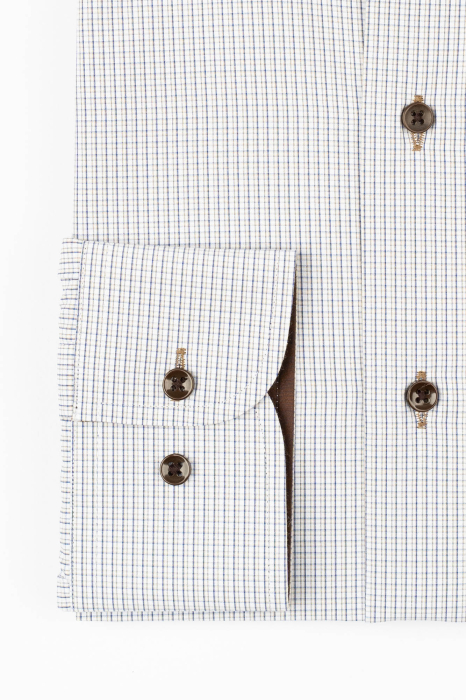 Camasa alba slim fit cu carouri maro si bleumarin [3]