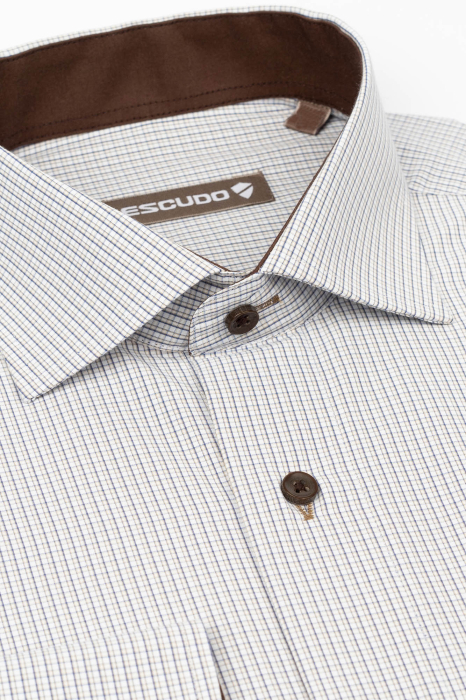 Camasa alba slim fit cu carouri maro si bleumarin [2]