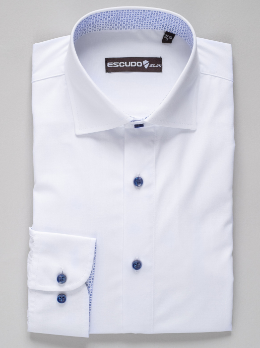 Camasa alba slim fit cu insertii albastre [3]