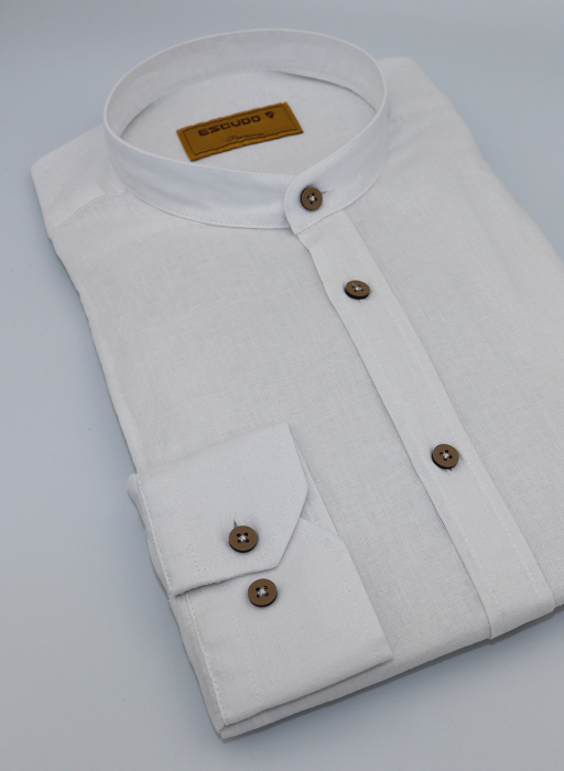 Camasa alba slim fit din in cu guler tunica pentru barbati 2XL [2]