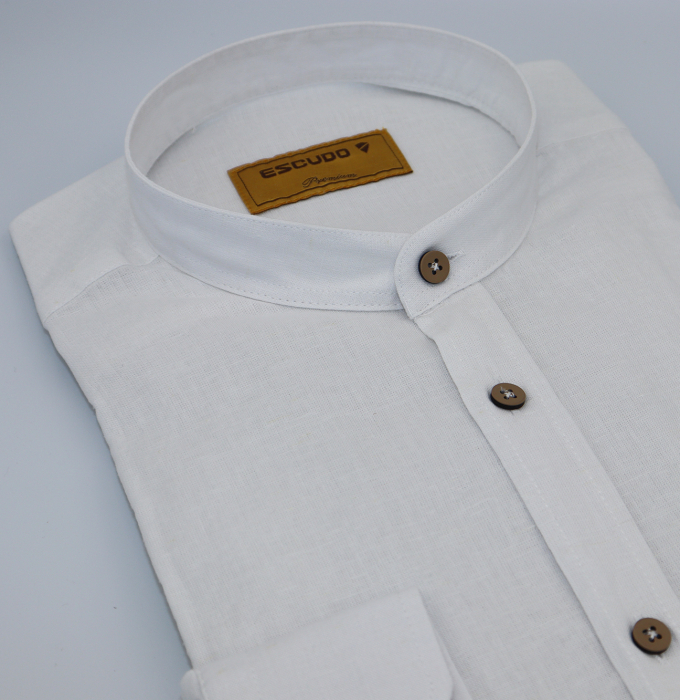 Camasa alba slim fit din in cu guler tunica pentru barbati 2XL [3]