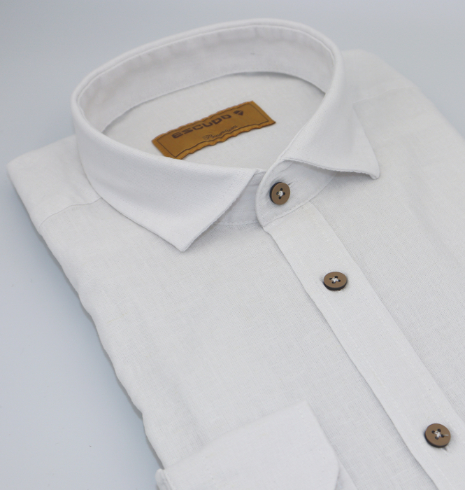 Camasa alba slim fit din in pentru barbati 2XL [6]