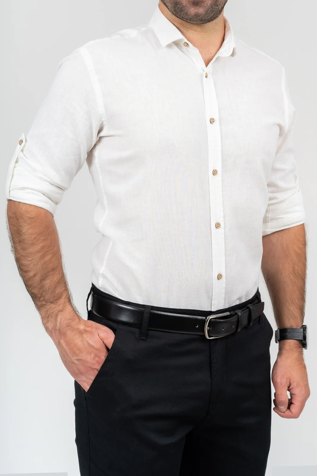 Camasa alba slim fit din in pentru barbati [2]