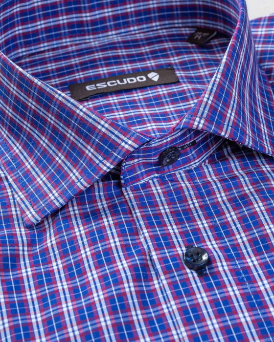 Camasa albastra cu carouri bordo slim fit [2]