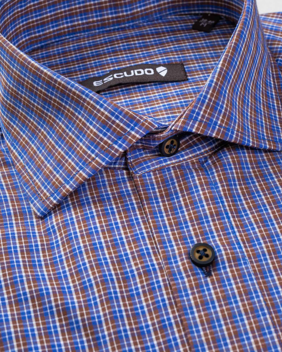 Camasa albastra slim fit cu caro maro [3]