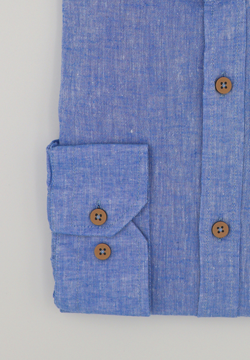 Camasa albastra slim fit din in cu guler tunica pentru barbati [2]