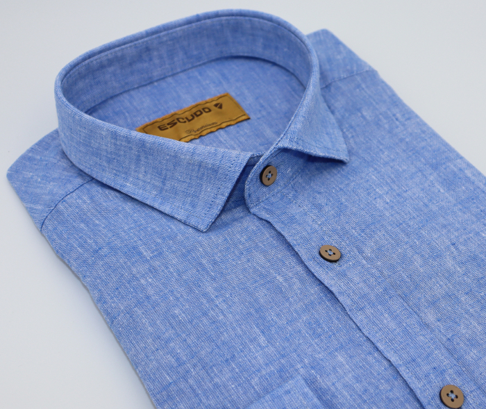 Camasa albastra slim fit din in pentru barbati [4]