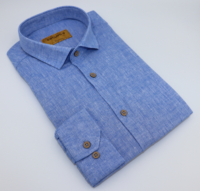 Camasa albastra slim fit din in pentru barbati [3]