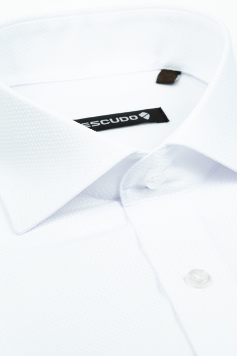 Camasa barbati alba regular cu model in tesatura [2]