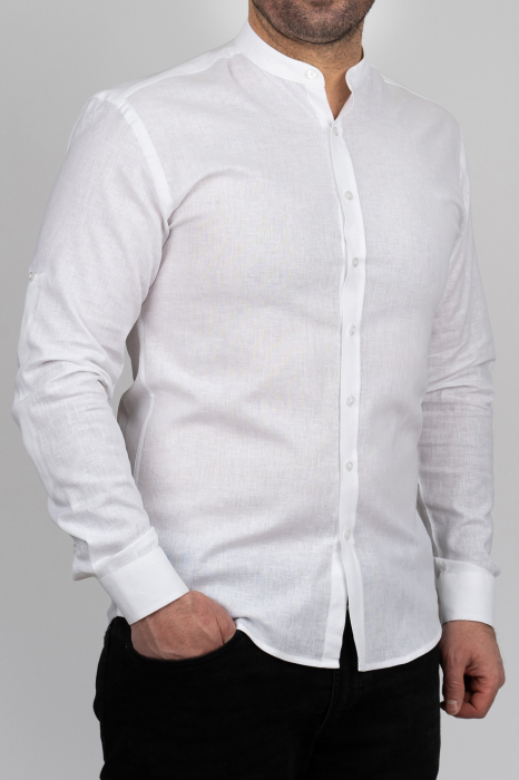 Camasa barbati alba slim fit din in cu guler tunica PREMIUM [2]