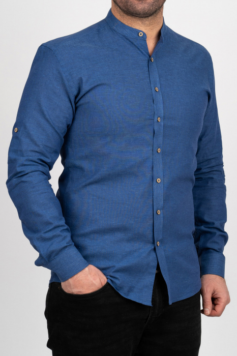 Camasa barbati navy slim fit din in cu guler tunica PREMIUM [2]