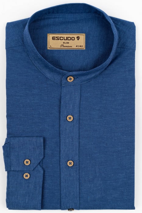 Camasa barbati navy slim fit din in cu guler tunica PREMIUM [4]