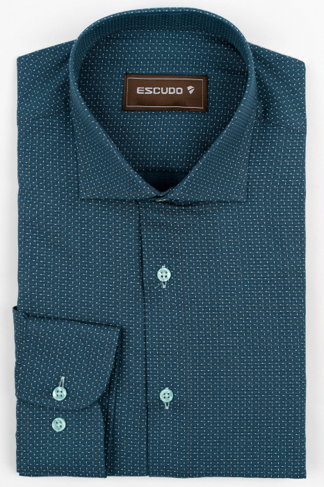 Camasa barbati slim fit turcoaz cu imprimeu alb si gri [1]