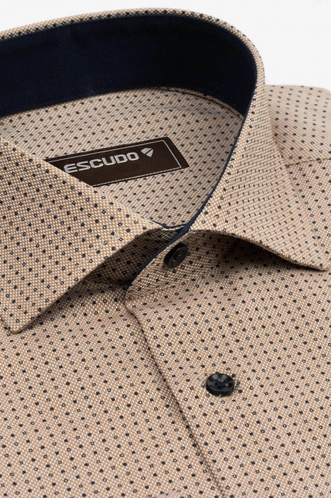 Camasa barbati regular fit cappuccino cu imprimeu bleumarin [3]