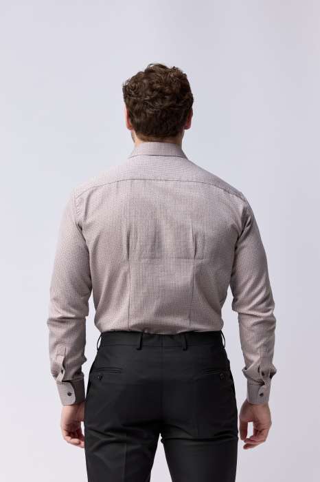 Camasa barbati inalti slim fit cappuccino cu imprimeu bleumarin - TALL [5]