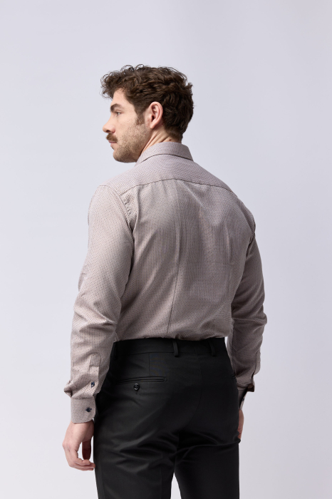 Camasa barbati inalti slim fit cappuccino cu imprimeu bleumarin - TALL [4]