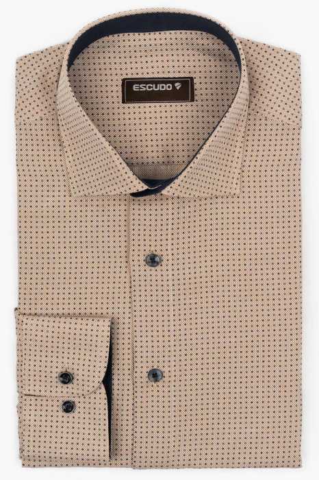Camasa barbati slim fit cappuccino cu imprimeu bleumarin [1]