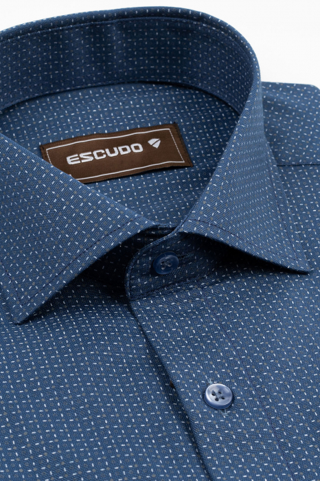Camasa barbati inalti slim fit bleumarin  cu imprimeu alb si gri  - TALL [3]