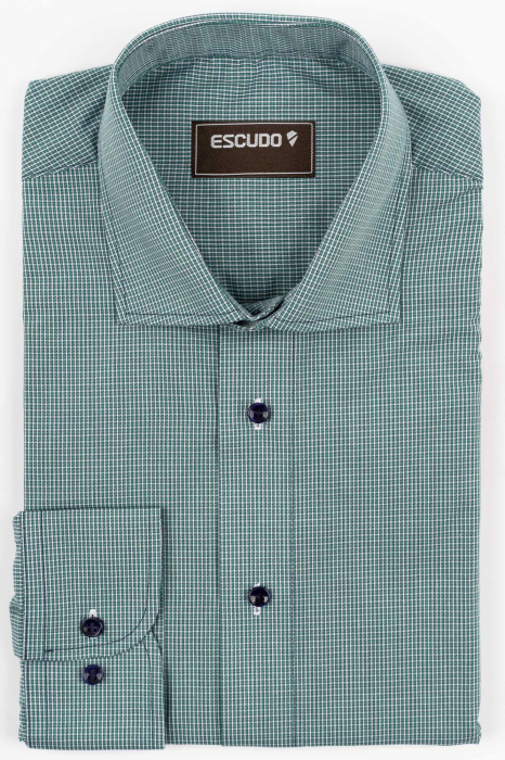 Camasa barbati slim fit verde cu caro alb [1]