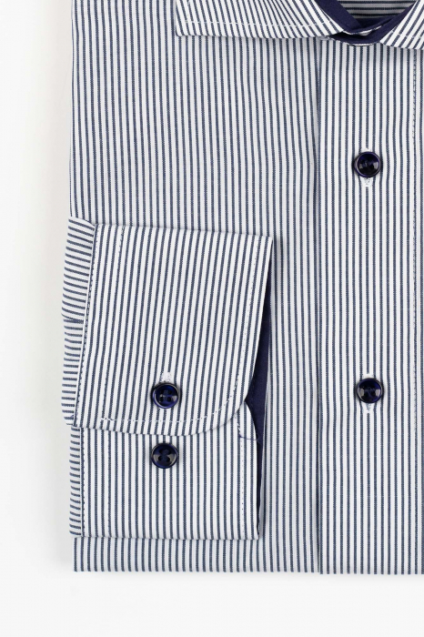 Camasa barbati regular fit alba cu dungi navy [2]