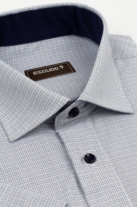 Camasa barbati regular fit bej cu caro bleu si negru [2]
