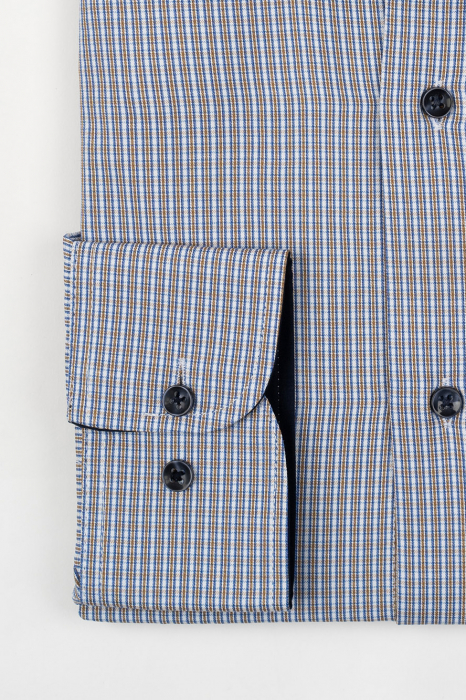 Camasa barbati regular fit alba cu caro maro si albastru 2XL [2]