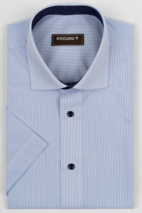Camasa barbati regular fit alba cu dungi bleu maneca scurta [1]