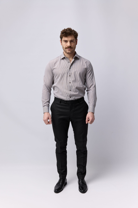 Camasa barbati regular fit alba cu dungi maro [6]