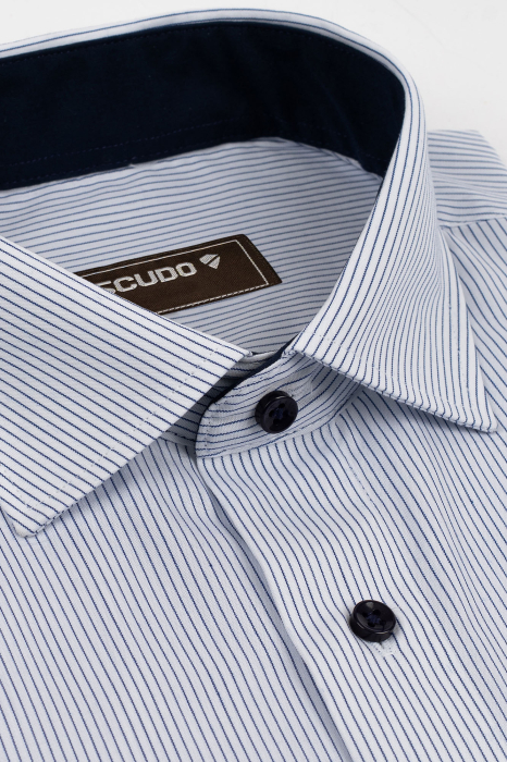 Camasa barbati regular fit alba cu dungi navy cu maneca scurta [2]