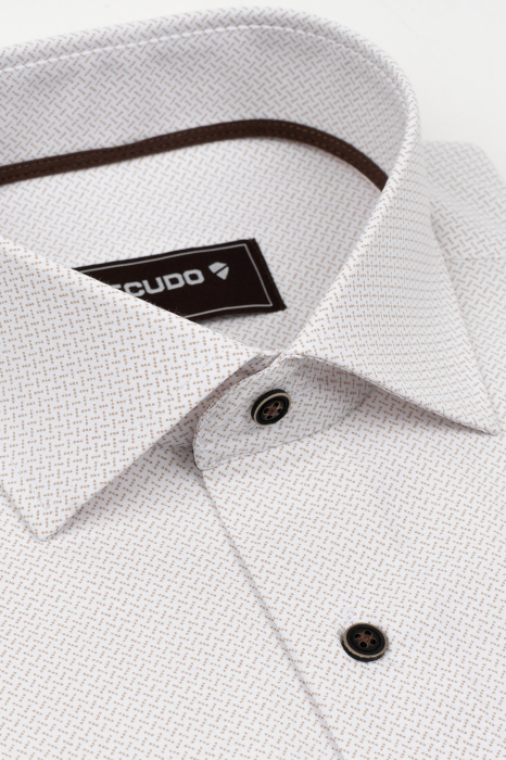 Camasa barbati slim fit alba cu imprimeu maro-nisipiu [3]