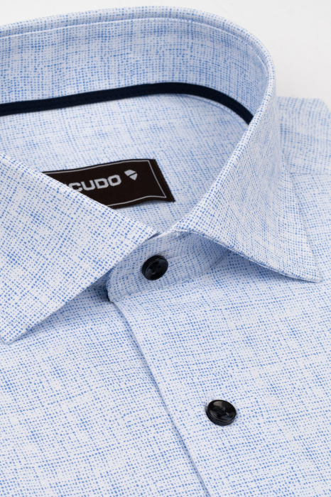 Camasa barbati slim fit alba cu imprimeu abstract azuriu [3]