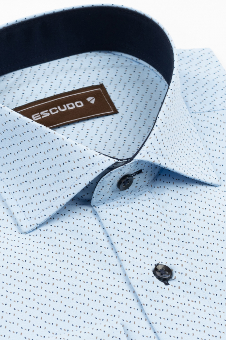 Camasa barbati regular fit bleu cu imprimeu  bleumarin si maro [3]