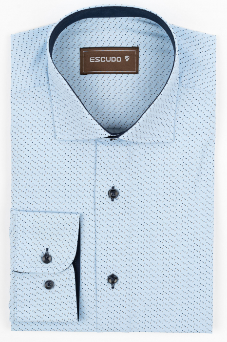 Camasa barbati regular fit bleu cu imprimeu  bleumarin si maro [1]