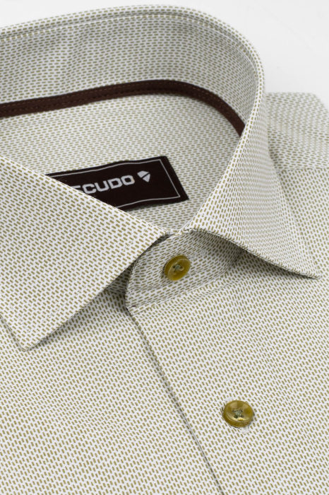 Camasa barbati slim fit alba cu imprimeu olive [3]