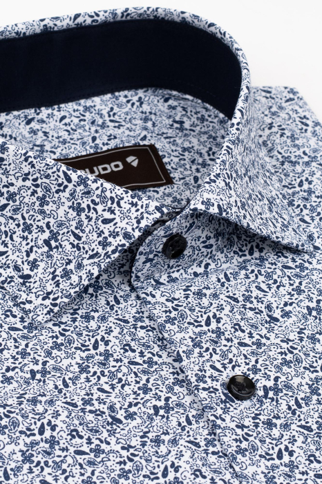 Camasa barbati slim fit alba cu imprimeu paisley bleumarin [3]