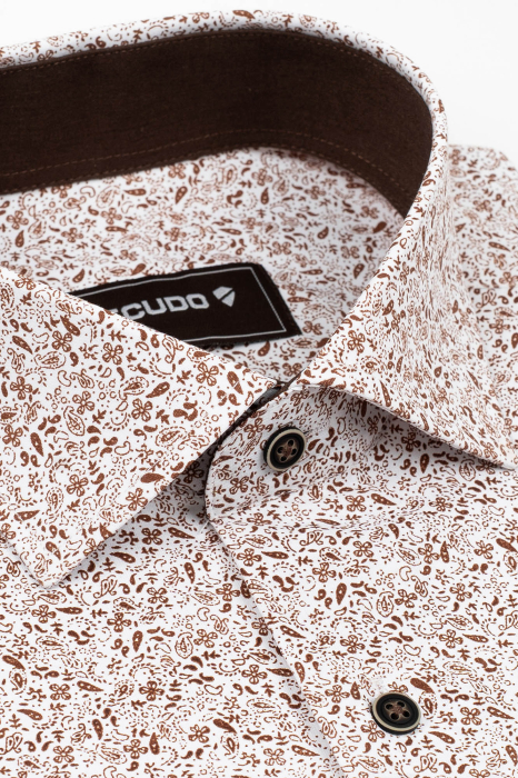 Camasa barbati slim fit alba cu imprimeu paisley maro [3]